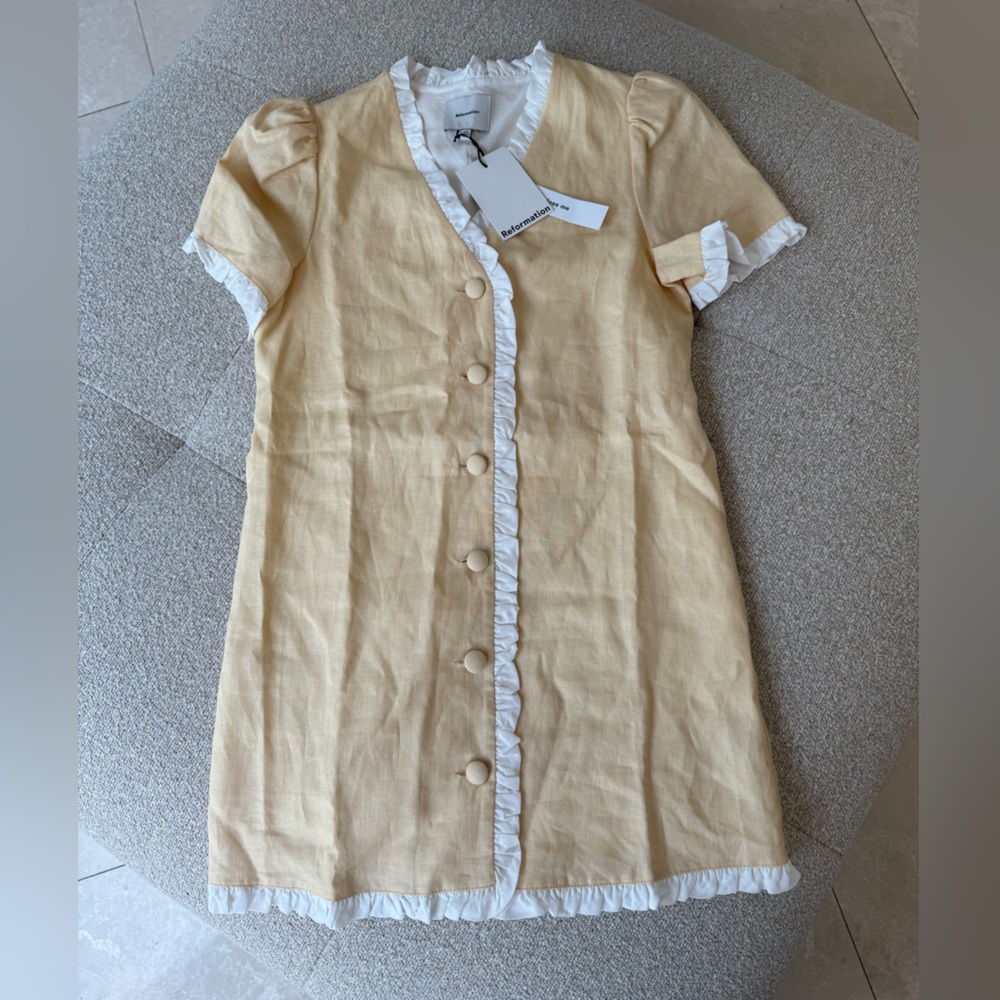 NWT REFORMATION BRESLYN LINEN DRESS-PARMESAN- XS - Picture 8 of 8